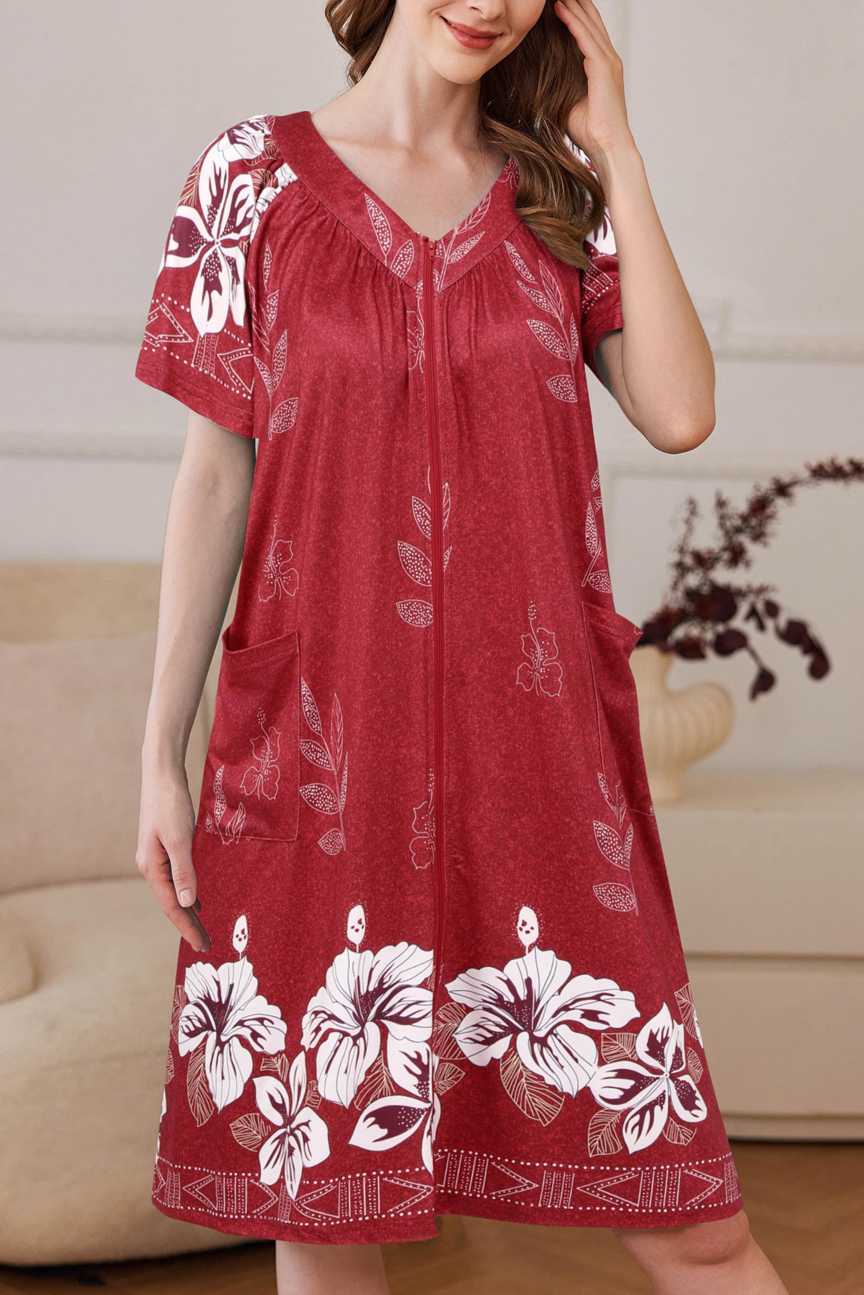 Foto 4 pulgar | Camisón Ekouaer Rojo Vino Estampado Floral para Mujer - Venta Internacional