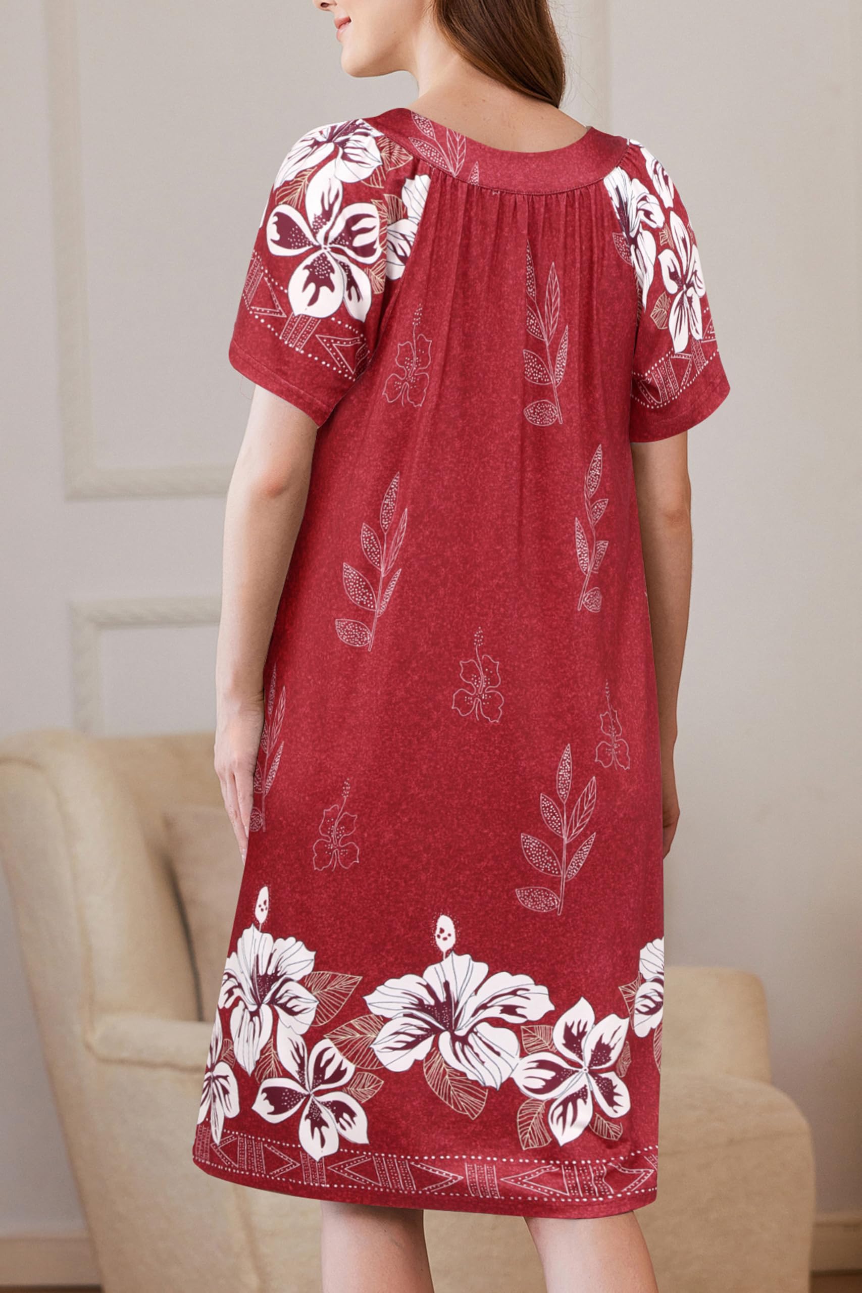 Foto 5 pulgar | Camisón Ekouaer Rojo Vino Estampado Floral para Mujer - Venta Internacional