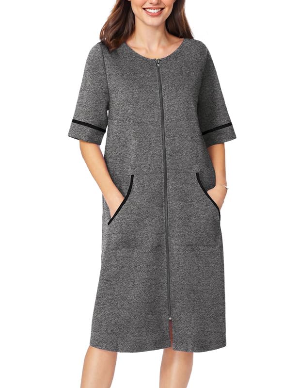 Foto 2 pulgar | Camisón Ekouaer para Mujer Manga Corta con Cremallera Color Gris Oscuro - Venta Internacional