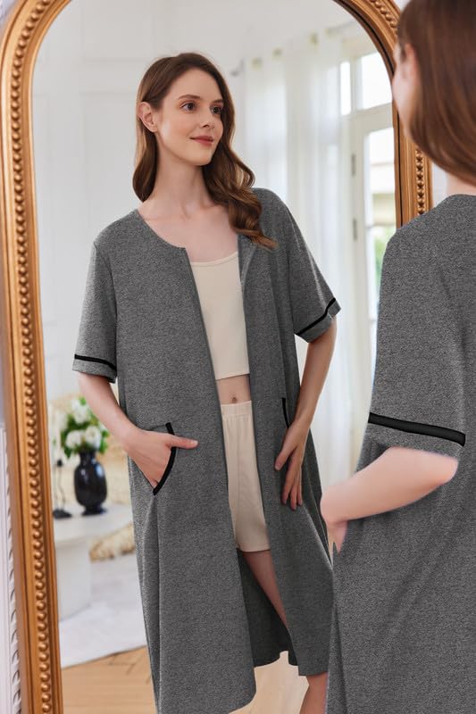 Foto 4 pulgar | Camisón Ekouaer para Mujer Manga Corta con Cremallera Color Gris Oscuro - Venta Internacional