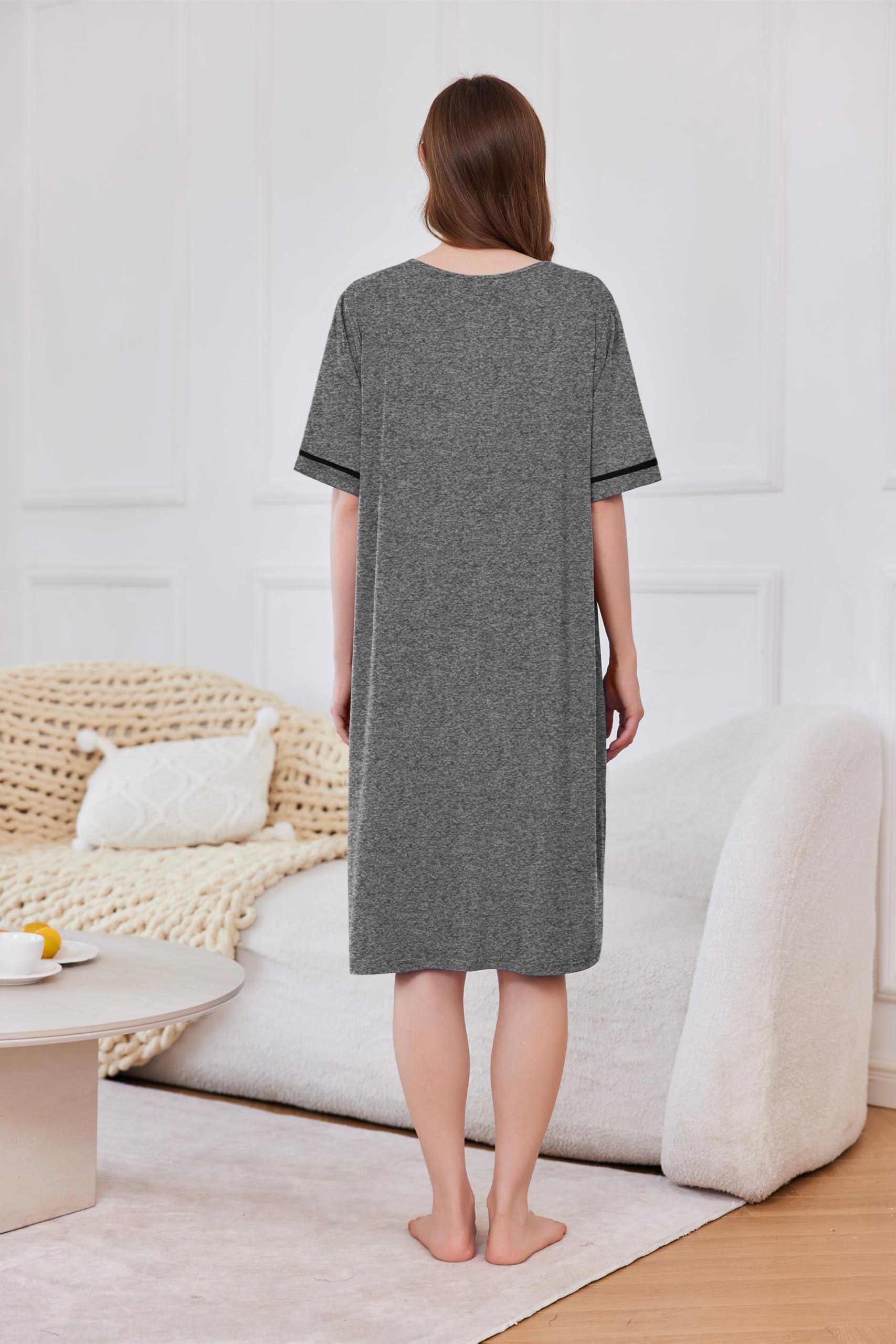 Foto 6 pulgar | Camisón Ekouaer para Mujer Manga Corta con Cremallera Color Gris Oscuro - Venta Internacional