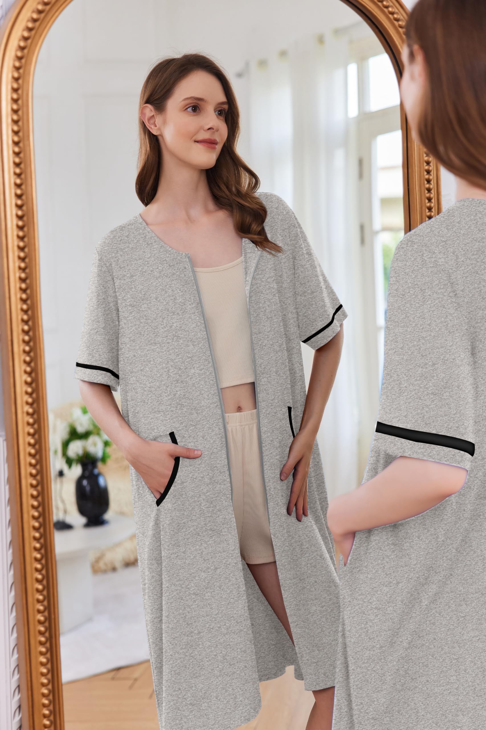 Foto 4 pulgar | Camisón Ekouaer para Mujer Manga Corta Gris - Venta Internacional