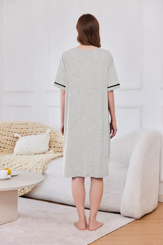Foto 6 pulgar | Camisón Ekouaer para Mujer Manga Corta Gris - Venta Internacional