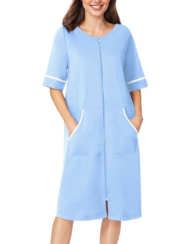 Foto 2 pulgar | Camisón Ekouaer Manga Corta Azul Claro para Mujer - Venta Internacional