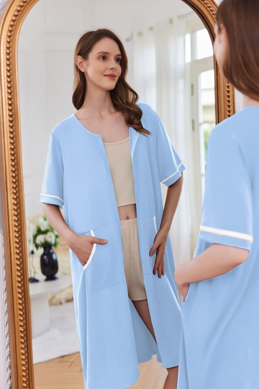 Foto 3 | Camisón Ekouaer Manga Corta Azul Claro para Mujer - Venta Internacional