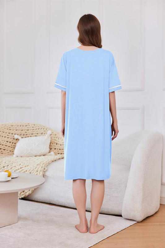 Foto 6 pulgar | Camisón Ekouaer Manga Corta Azul Claro para Mujer - Venta Internacional