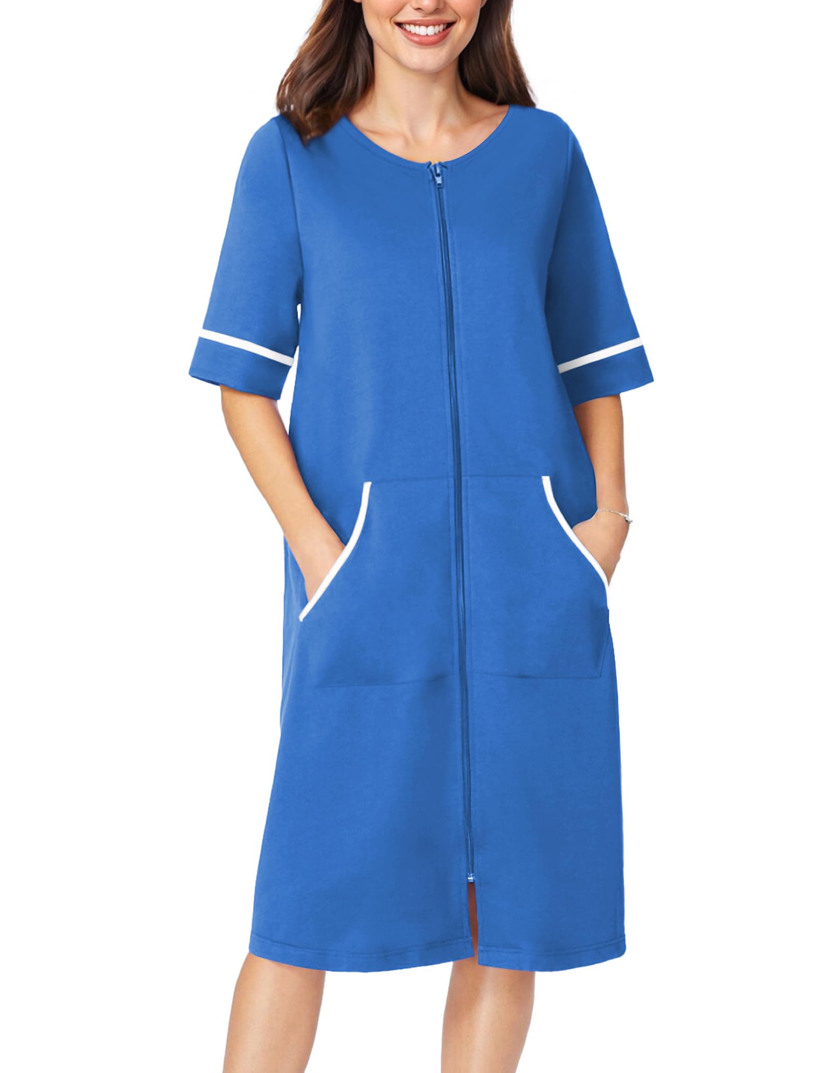 Foto 2 pulgar | Camisón Robe Ekouaer para Mujer Manga Corta con Cremallera Azul - Venta Internacional
