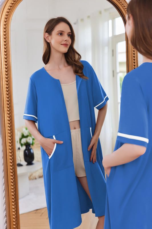 Foto 4 pulgar | Camisón Robe Ekouaer para Mujer Manga Corta con Cremallera Azul - Venta Internacional