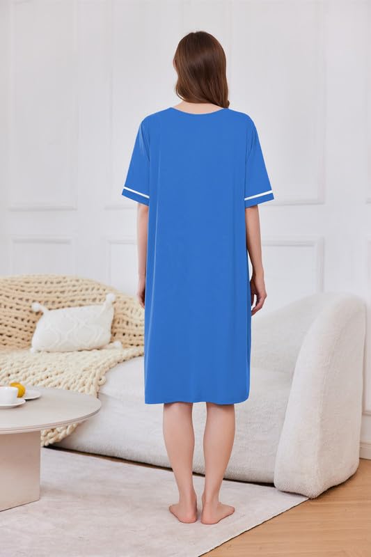 Foto 6 pulgar | Camisón Robe Ekouaer para Mujer Manga Corta con Cremallera Azul - Venta Internacional
