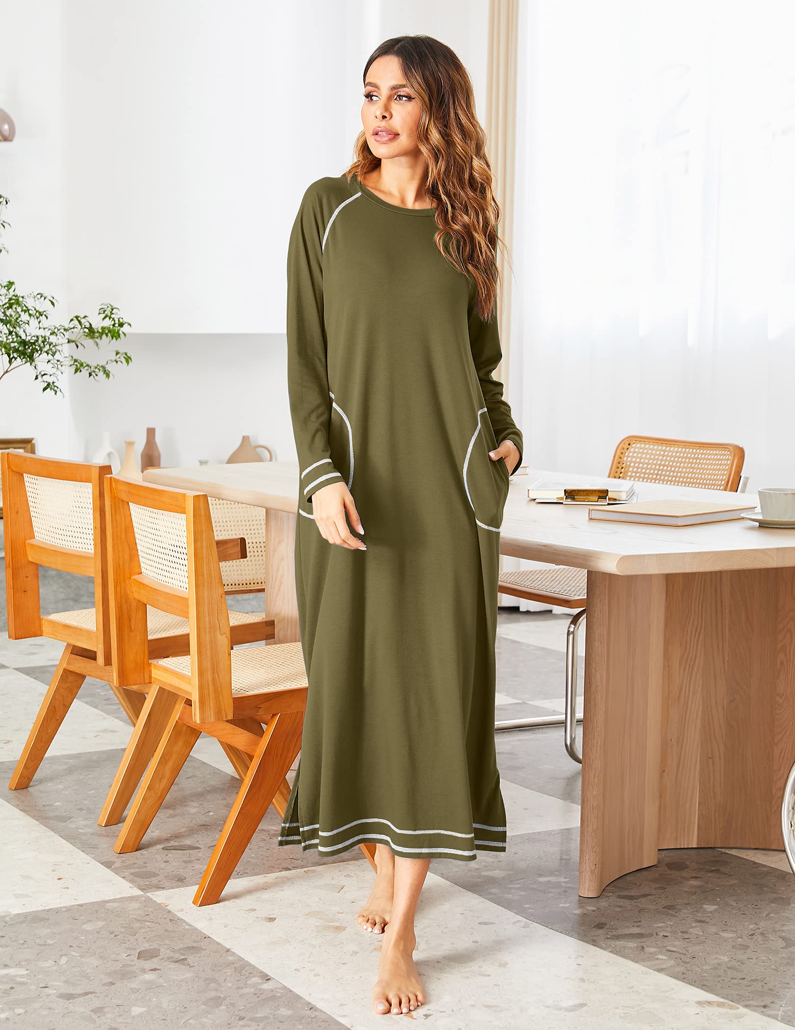 Foto 3 pulgar | Camisón De Manga Larga Para Mujer Ekouaer S-xxl - Venta Internacional.