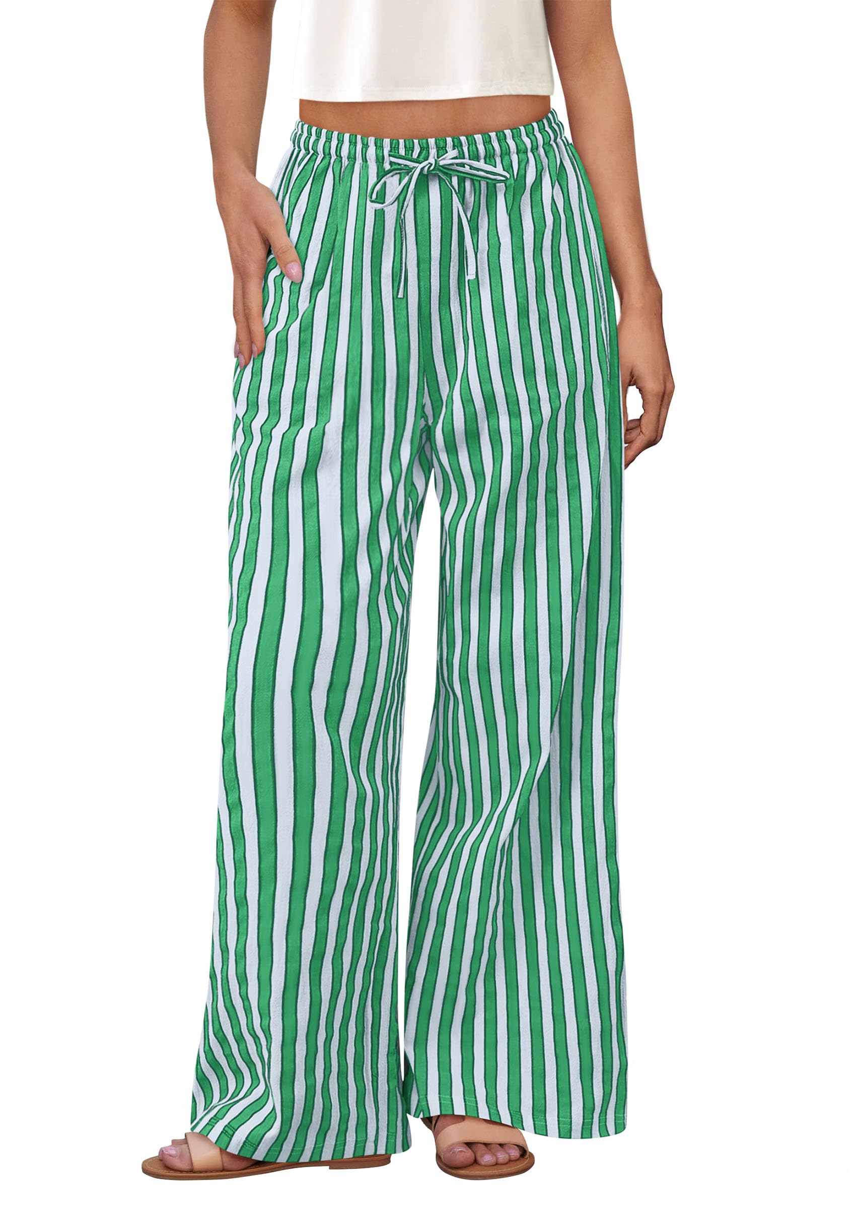 Foto 2 pulgar | Pantalones De Pijama Prettygarden Para Mujer, Pierna Ancha, Algodón A Rayas - Venta Internacional.
