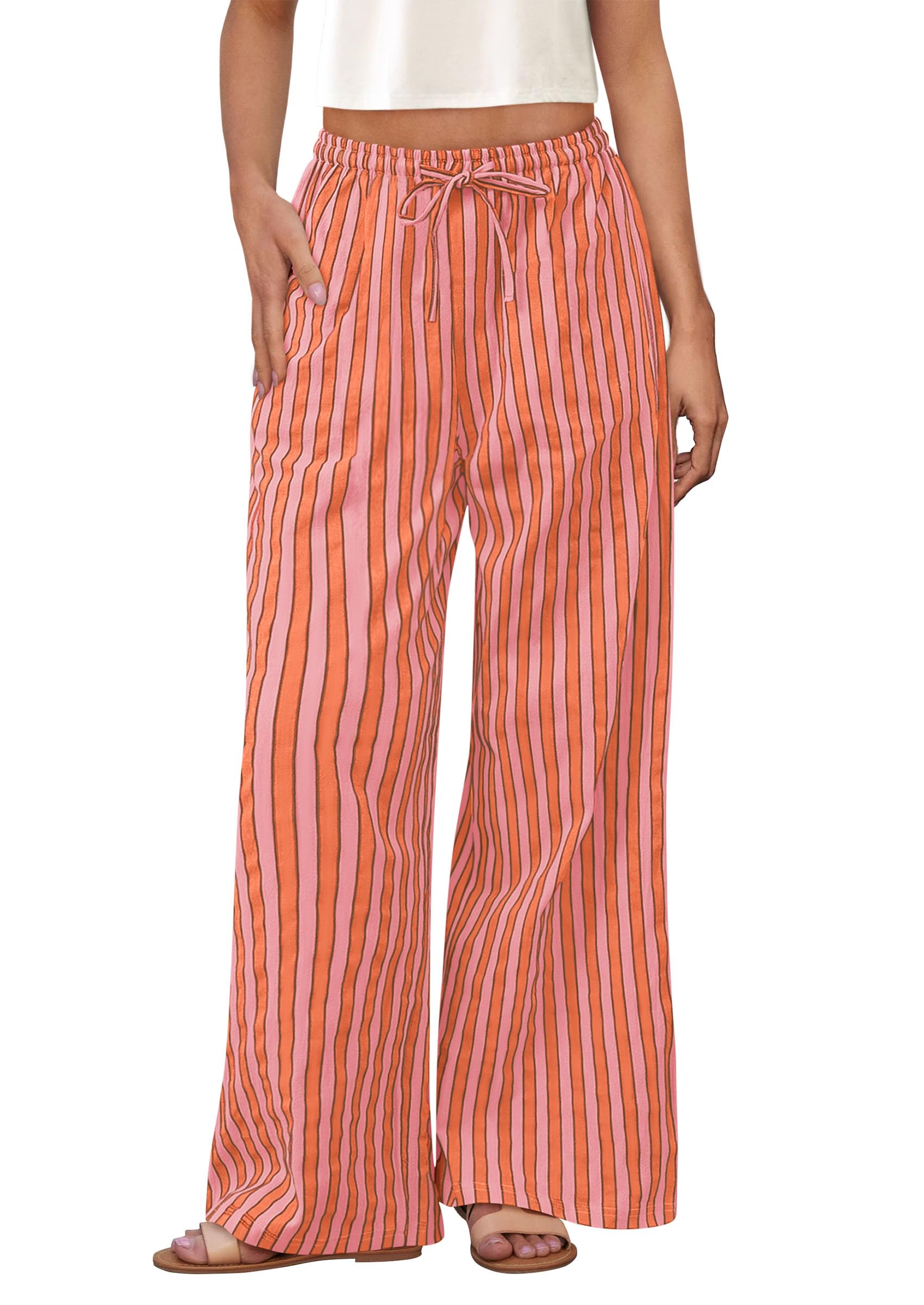 Foto 2 pulgar | Pantalones De Pijama Prettygarden Para Mujer, Pierna Ancha, Algodón A Rayas - Venta Internacional.