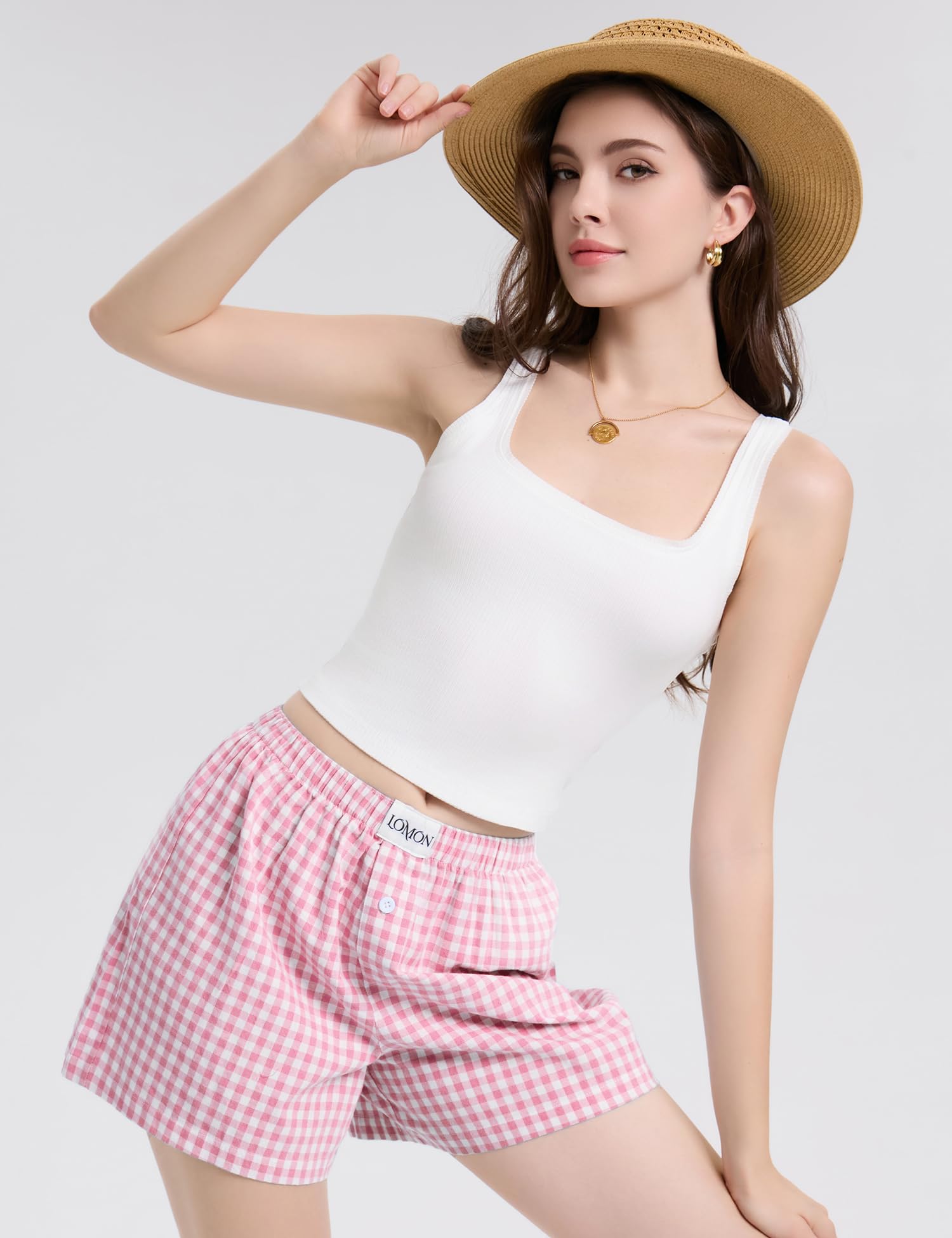 Foto 6 | Pantalones Cortos Tipo Bóxer Lomon Para Mujer, Casual, De Algodón, De Verano, Color Rosa - Venta Internacional.