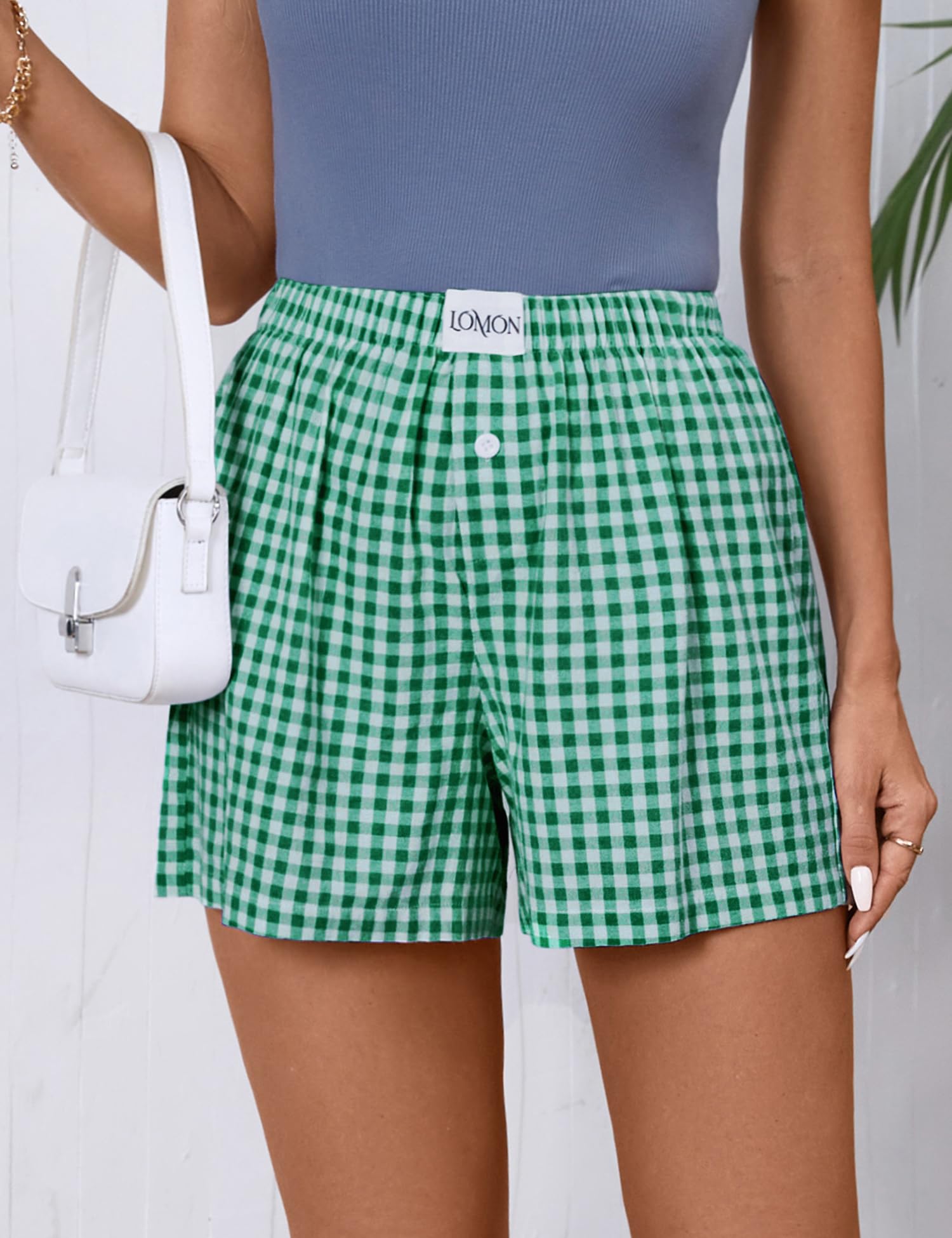 Foto 2 | Calzoncillos Tipo Bóxer Lomon Para Mujer, Casual, De Algodón, De Verano, A Cuadros Verdes - Venta Internacional.