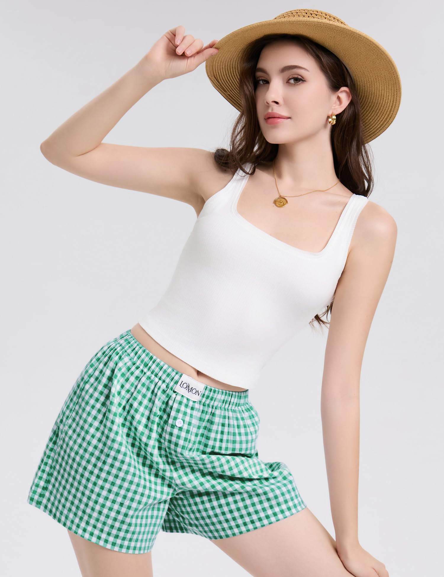 Foto 7 pulgar | Calzoncillos Tipo Bóxer Lomon Para Mujer, Casual, De Algodón, De Verano, A Cuadros Verdes - Venta Internacional.