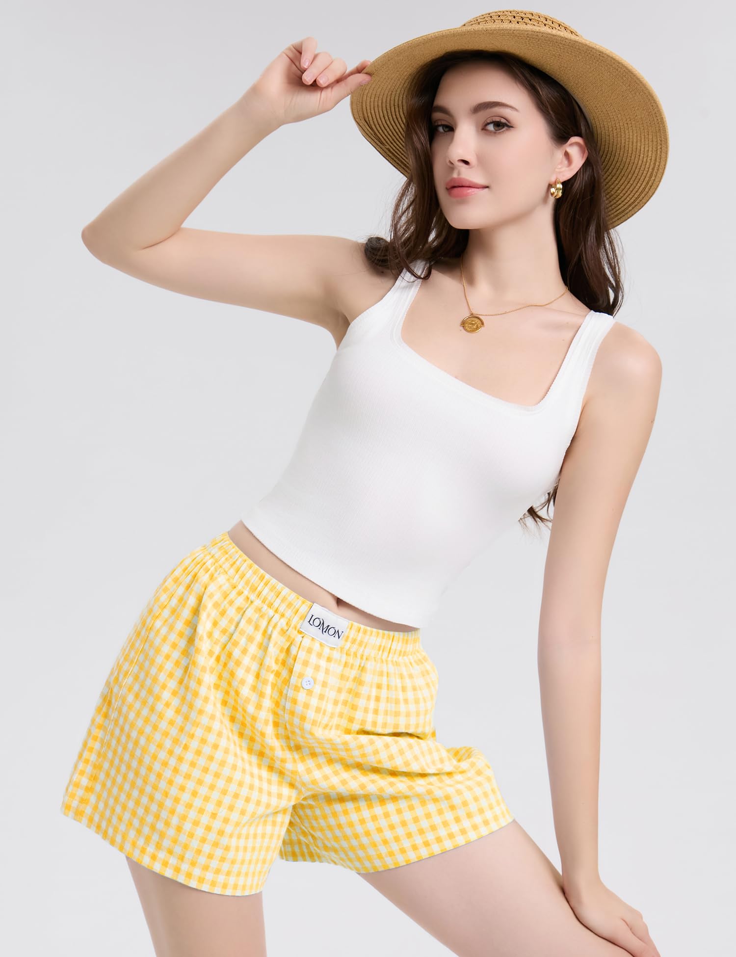 Foto 7 pulgar | Pantalones Cortos Tipo Bóxer Lomon Para Mujer, Casual, De Algodón, De Verano, Amarillo - Venta Internacional.