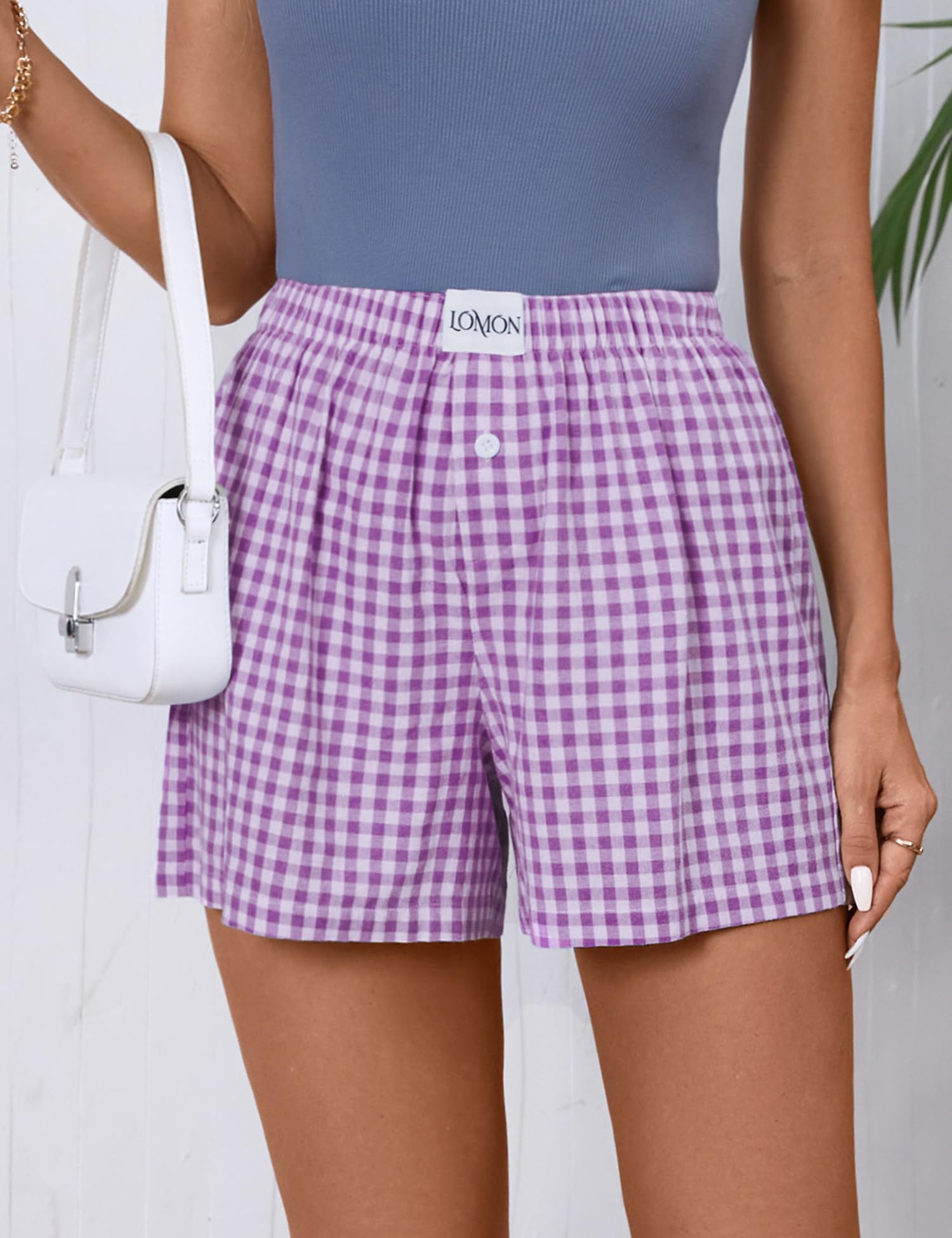 Foto 3 pulgar | Pantalones Cortos Tipo Bóxer Lomon Para Mujer, Casual, De Algodón, De Verano, Color Morado - Venta Internacional.