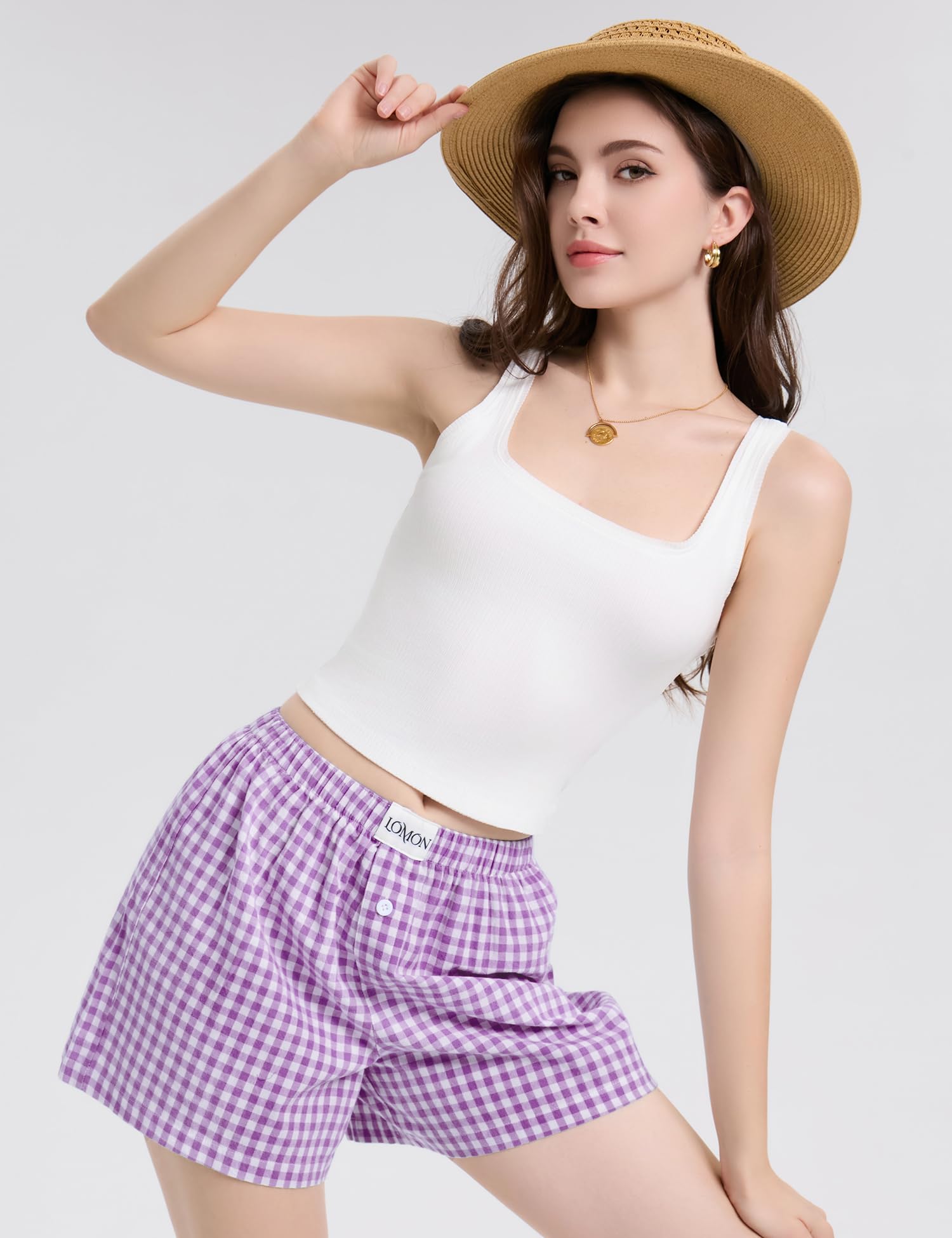 Foto 7 pulgar | Pantalones Cortos Tipo Bóxer Lomon Para Mujer, Casual, De Algodón, De Verano, Color Morado - Venta Internacional.