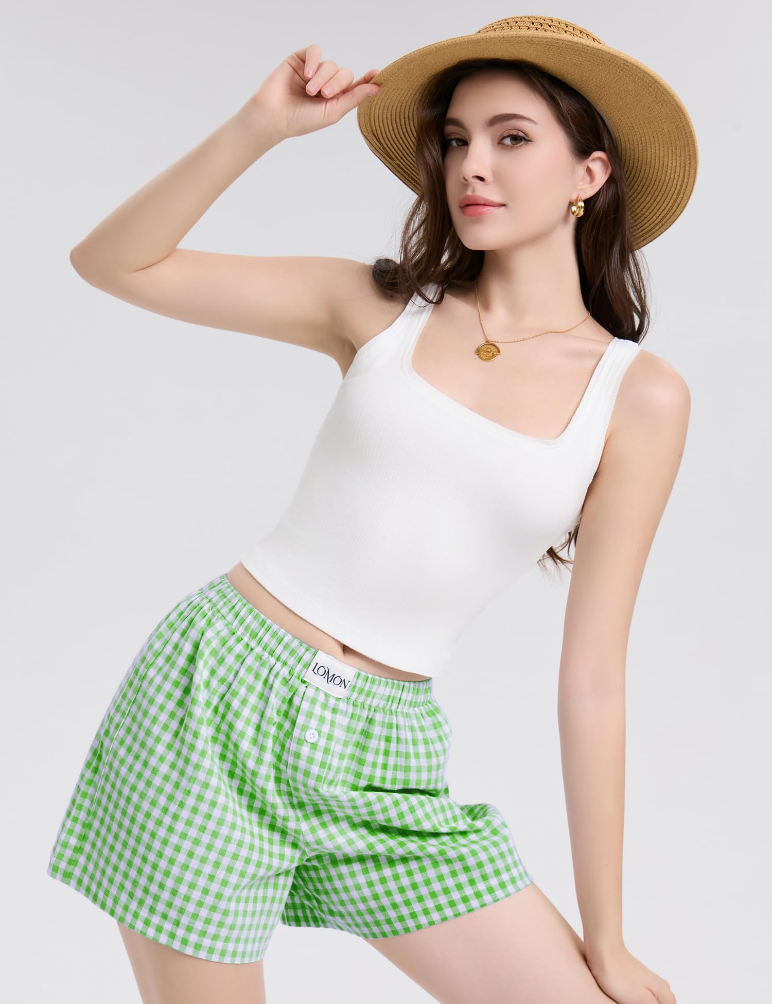 Foto 7 pulgar | Pijama Tipo Bóxer Lomon Para Mujer, Casual, De Verano, Verde Hierba - Venta Internacional.