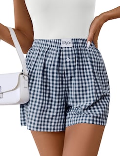 Foto 1 | Pantalones Cortos Tipo Bóxer Lomon Para Mujer, Casual, De Algodón, De Verano, A Cuadros - Venta Internacional.