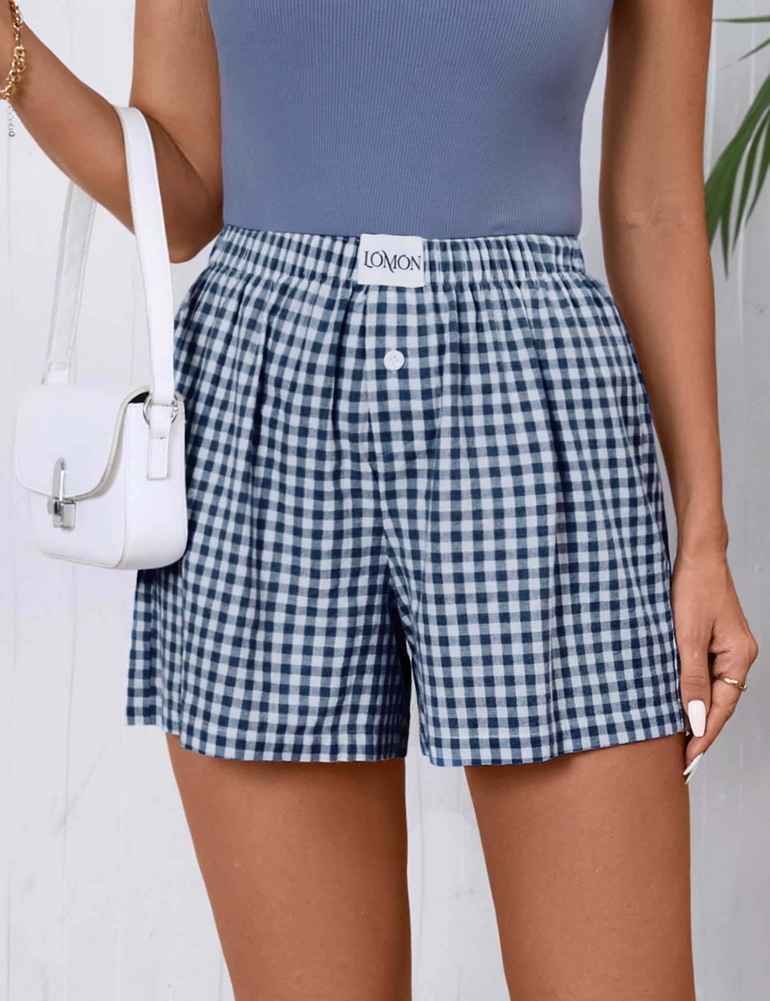Foto 2 | Pantalones Cortos Tipo Bóxer Lomon Para Mujer, Casual, De Algodón, De Verano, A Cuadros - Venta Internacional.