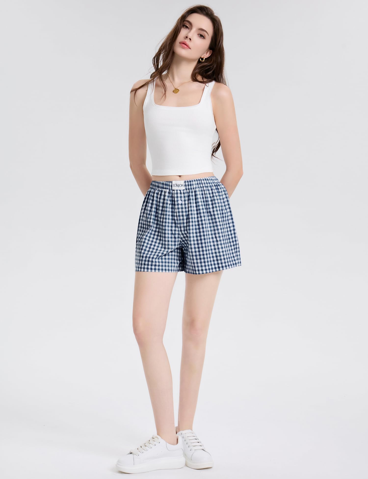 Foto 4 pulgar | Pantalones Cortos Tipo Bóxer Lomon Para Mujer, Casual, De Algodón, De Verano, A Cuadros - Venta Internacional.