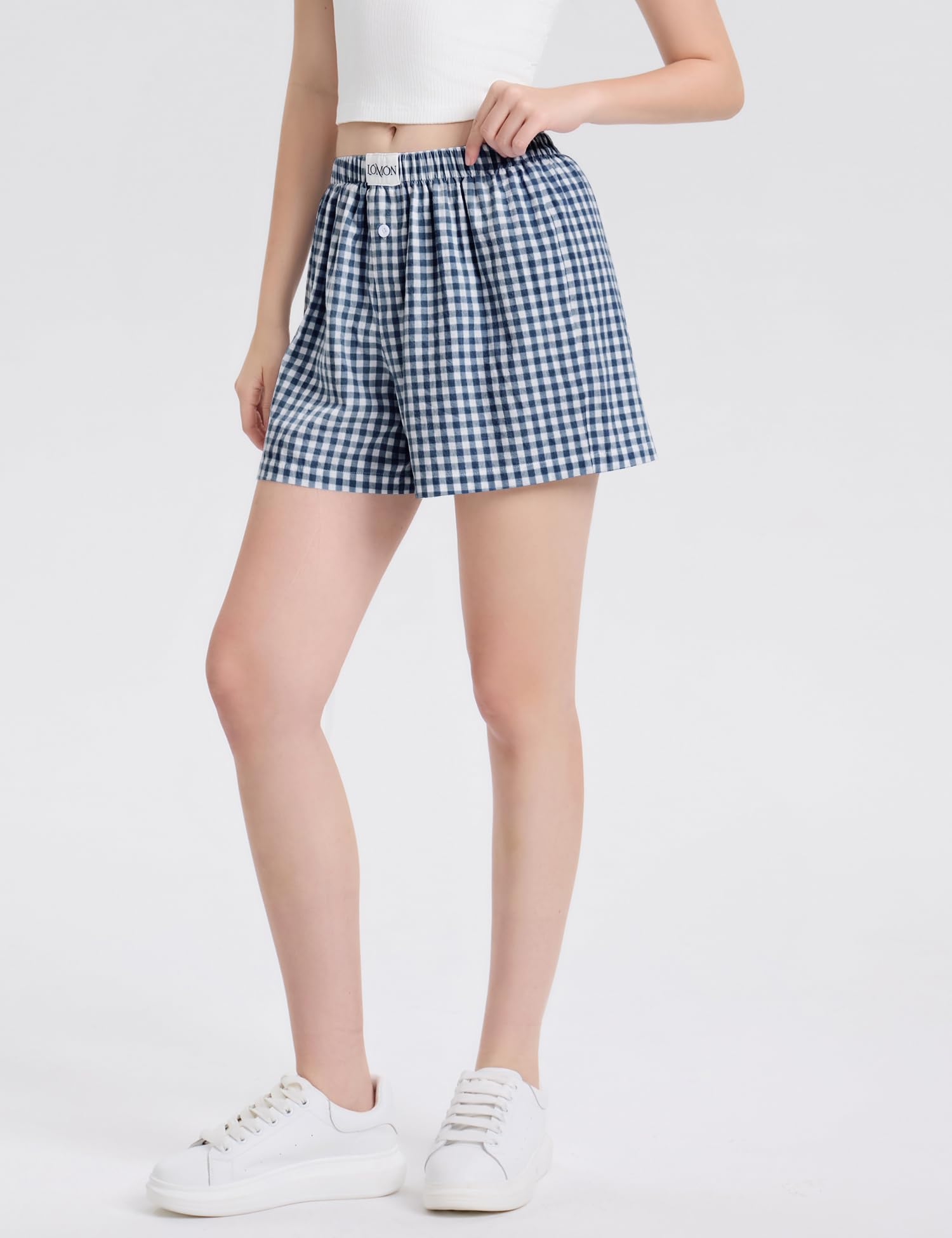 Foto 5 pulgar | Pantalones Cortos Tipo Bóxer Lomon Para Mujer, Casual, De Algodón, De Verano, A Cuadros - Venta Internacional.