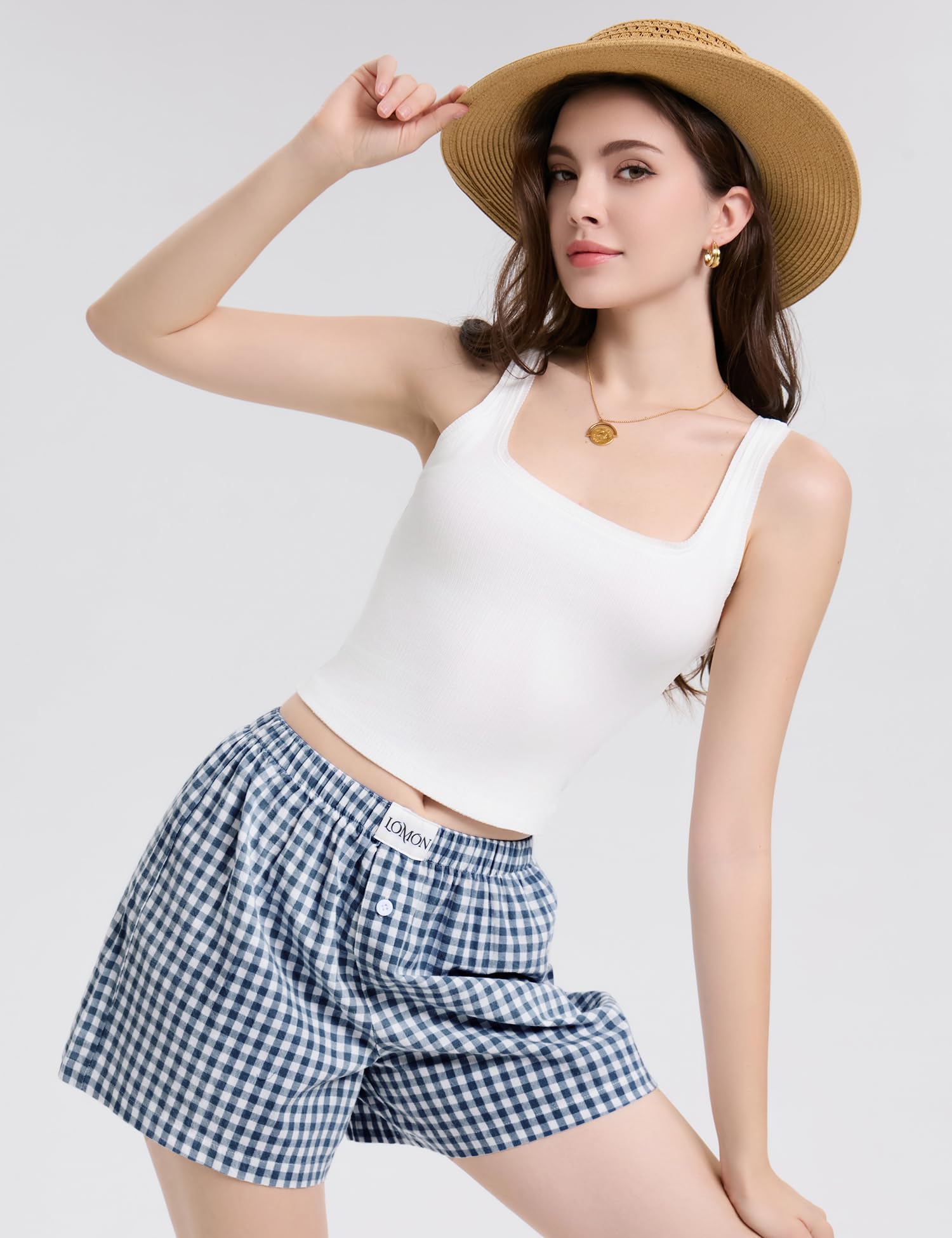 Foto 7 pulgar | Pantalones Cortos Tipo Bóxer Lomon Para Mujer, Casual, De Algodón, De Verano, A Cuadros - Venta Internacional.
