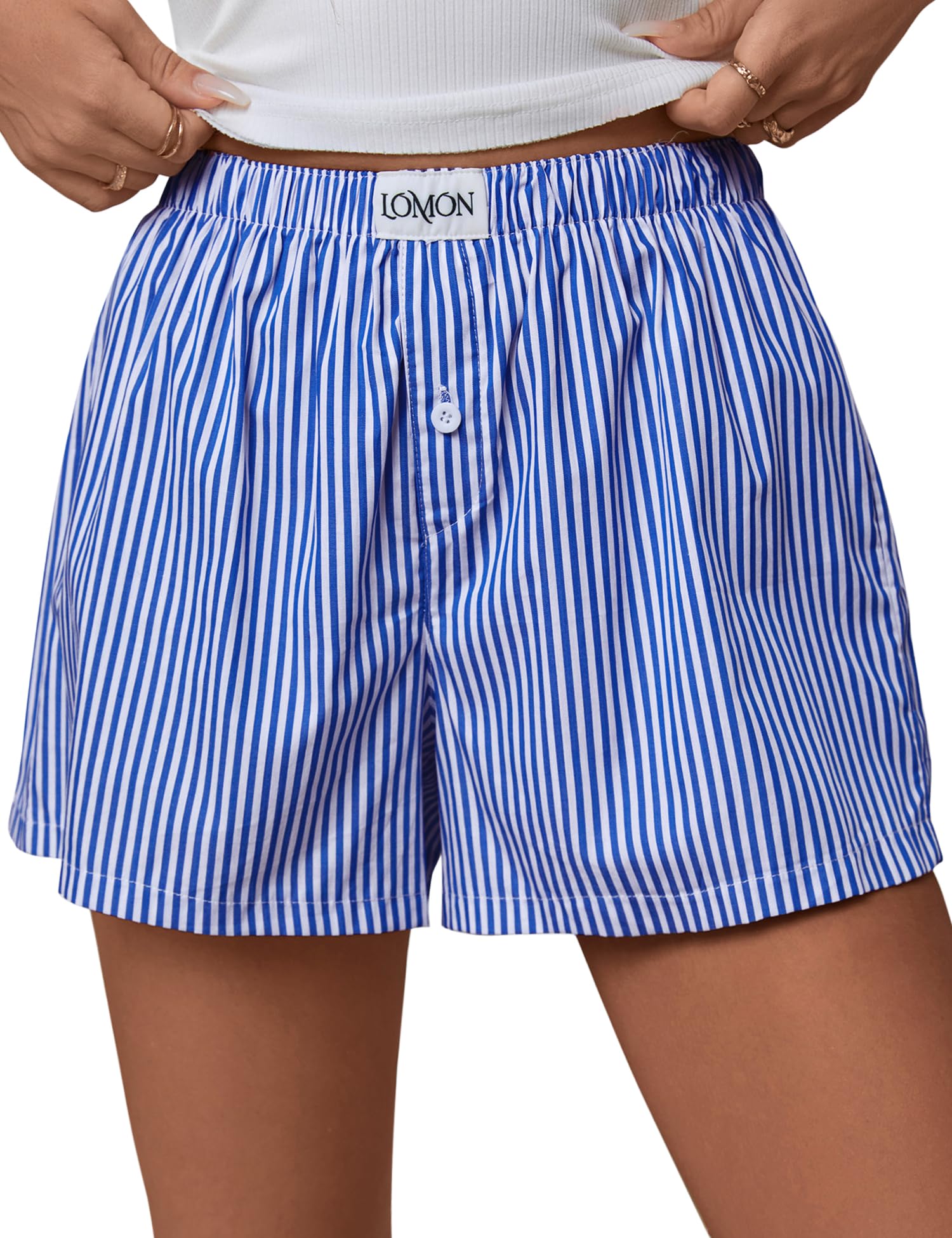 Foto 1 | Pantalones Cortos Tipo Bóxer Lomon Para Mujer, Casual, De Verano, A Rayas, Azul - Venta Internacional.