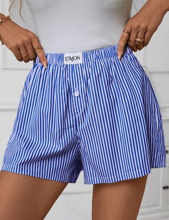 Foto 3 | Pantalones Cortos Tipo Bóxer Lomon Para Mujer, Casual, De Verano, A Rayas, Azul - Venta Internacional.