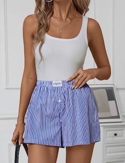 Foto 5 | Pantalones Cortos Tipo Bóxer Lomon Para Mujer, Casual, De Verano, A Rayas, Azul - Venta Internacional.