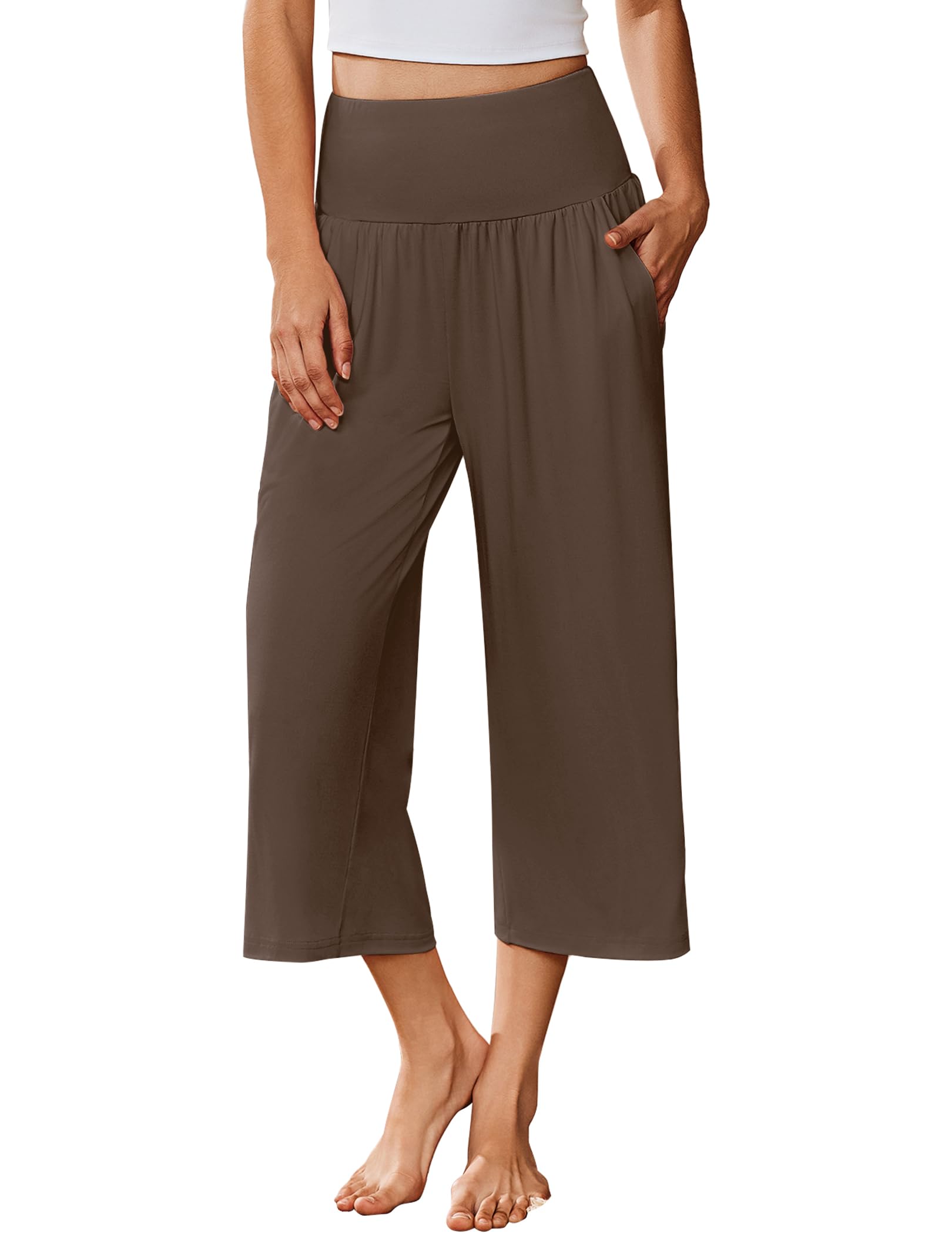 Pantalones De Pijama Ekouaer De Pierna Ancha Capri Yoga Lounge Brownie S - Venta Internacional.