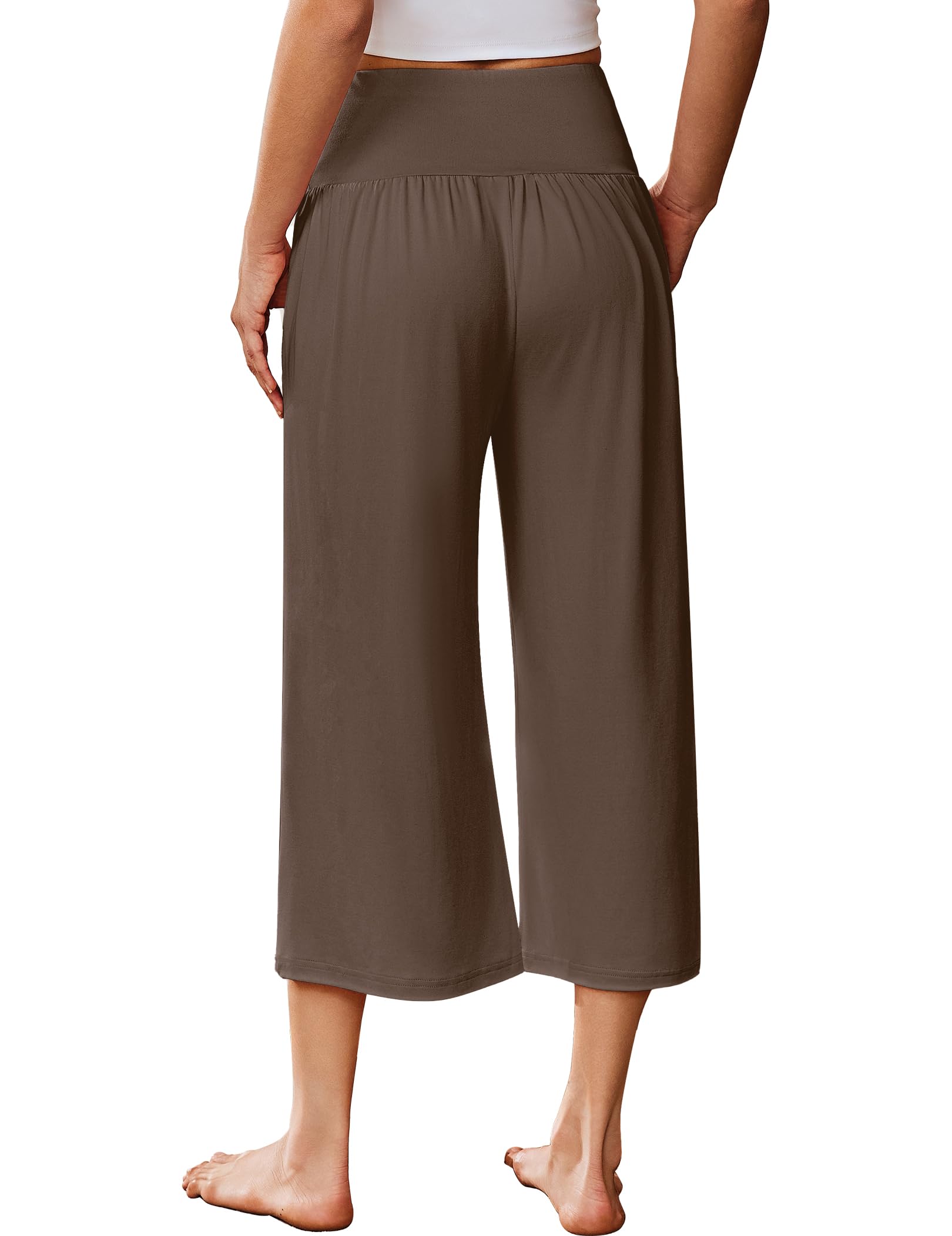 Foto 3 pulgar | Pantalones De Pijama Ekouaer De Pierna Ancha Capri Yoga Lounge Brownie S - Venta Internacional.