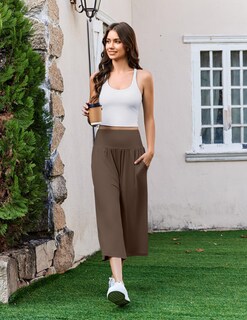 Foto 5 | Pantalones De Pijama Ekouaer De Pierna Ancha Capri Yoga Lounge Brownie S - Venta Internacional.