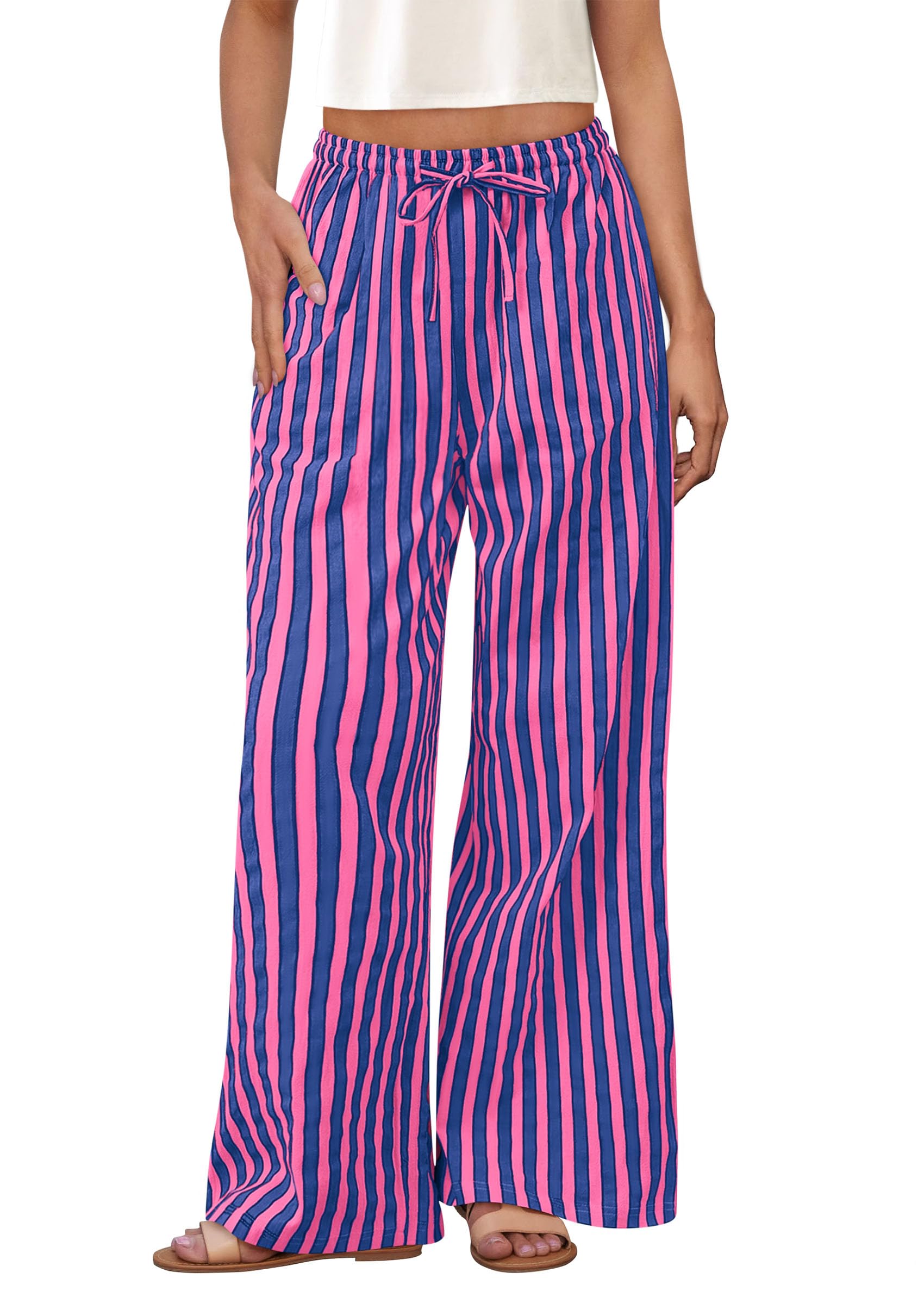 Foto 2 pulgar | Pantalones De Pijama Prettygarden Para Mujer, Pierna Ancha, Algodón A Rayas - Venta Internacional.