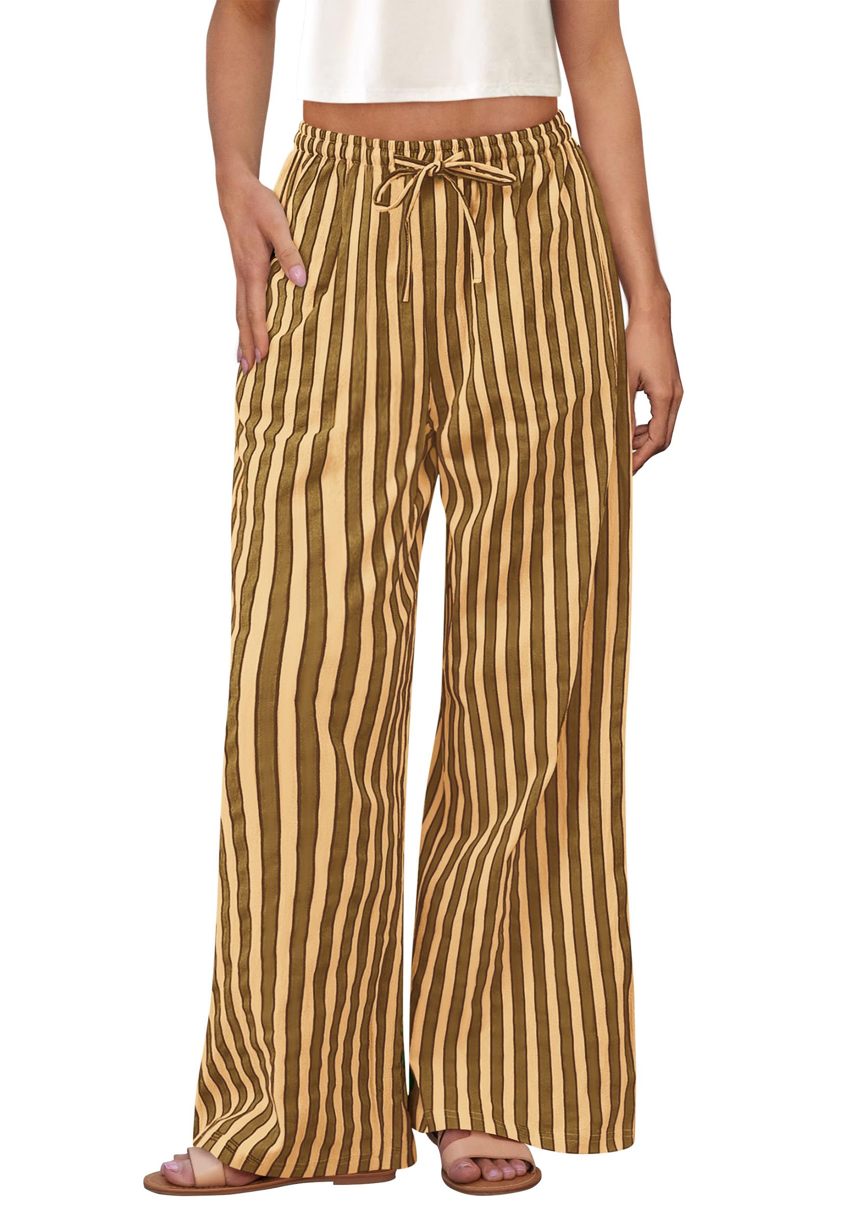 Foto 1 | Pantalones De Pijama Prettygarden Para Mujer, Pierna Ancha, Algodón A Rayas - Venta Internacional.