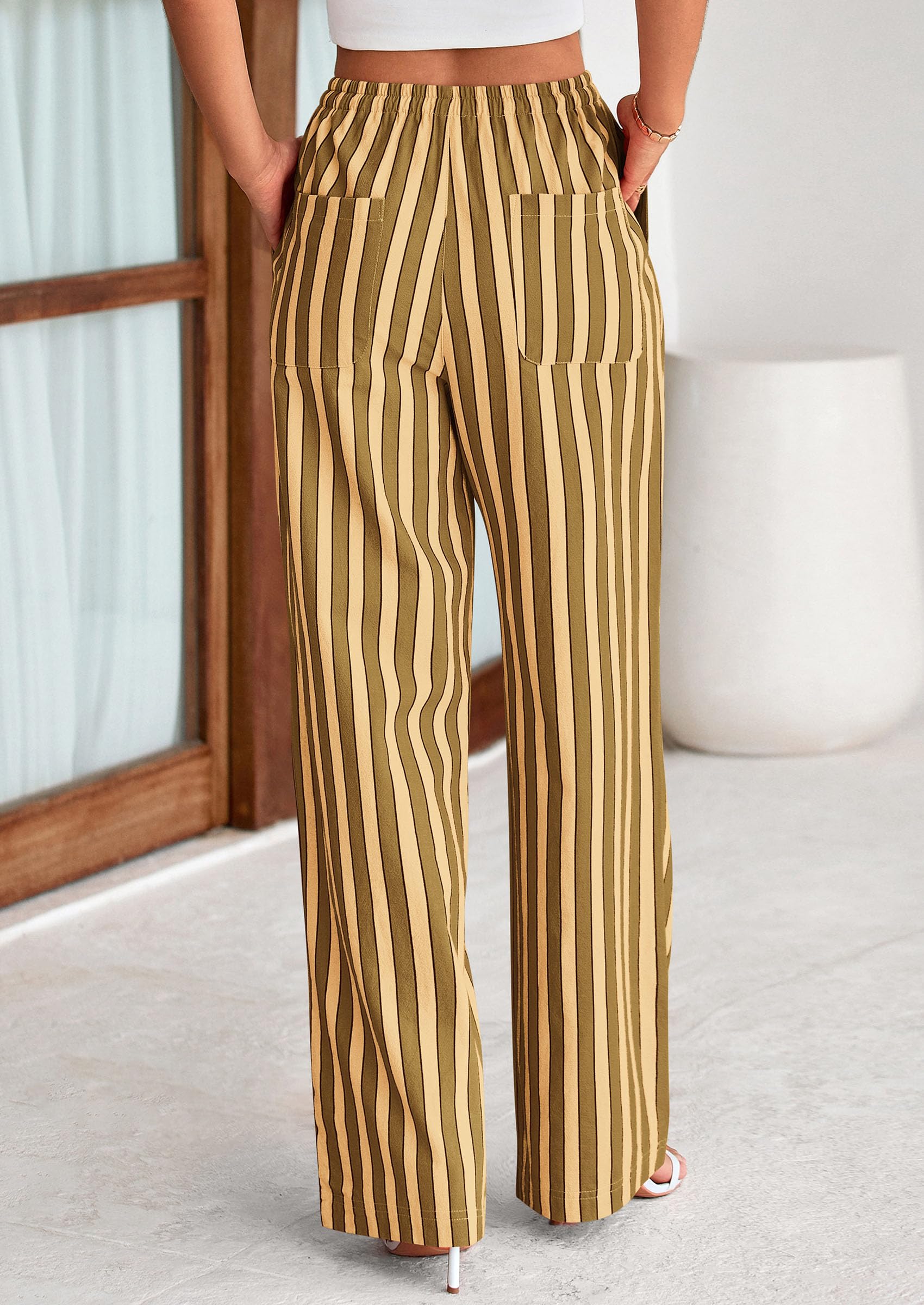 Foto 3 pulgar | Pantalones De Pijama Prettygarden Para Mujer, Pierna Ancha, Algodón A Rayas - Venta Internacional.