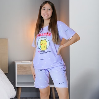 Foto 2 | Pijama De Short Y Playera Para Mujer Pij-051-2 Diseño Unico Ropa De Dormir Aesthetic