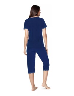 Foto 4 | Pijama De Manga Corta Y Pantalones Capri, Cuello V Y Encaje Color Azul Marino