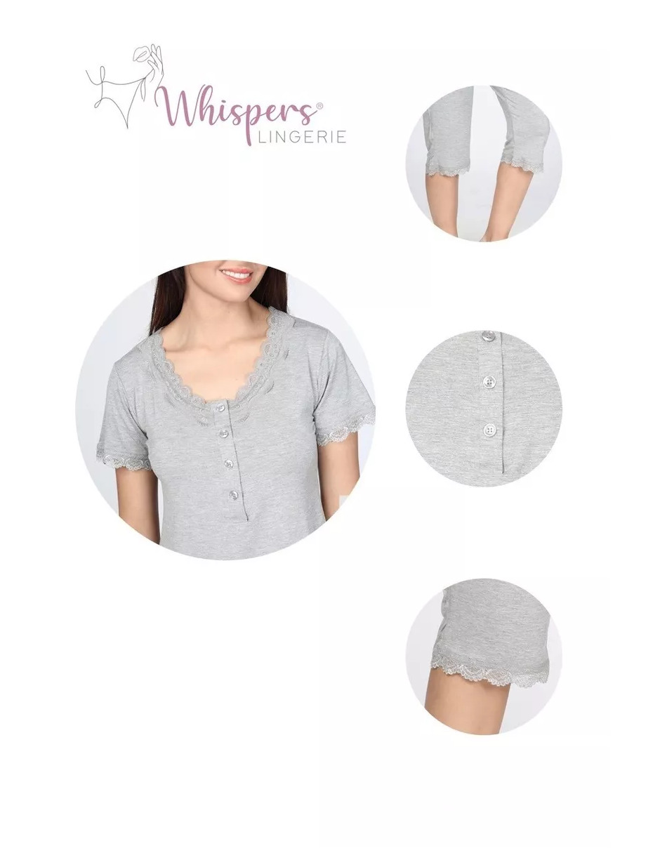 Foto 5 | Pijama De Manga Corta Y Pantalones Capri, Cuello V Y Encaje Color Gris