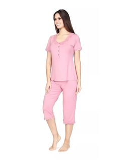 Foto 4 | Pijama De Manga Corta Y Pantalones Capri, Cuello V Y Encaje Color Rosa