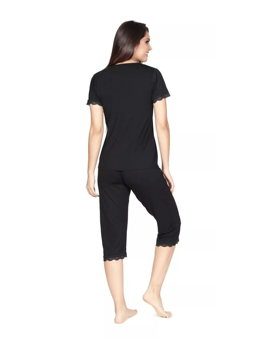 Foto 4 | Pijama De Manga Corta Y Pantalones Capri, Cuello V Y Encaje Color Gris