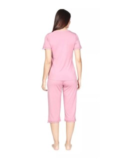 Foto 3 | Pijama De Manga Corta Y Pantalones Capri, Cuello V Y Encaje Color Rosa
