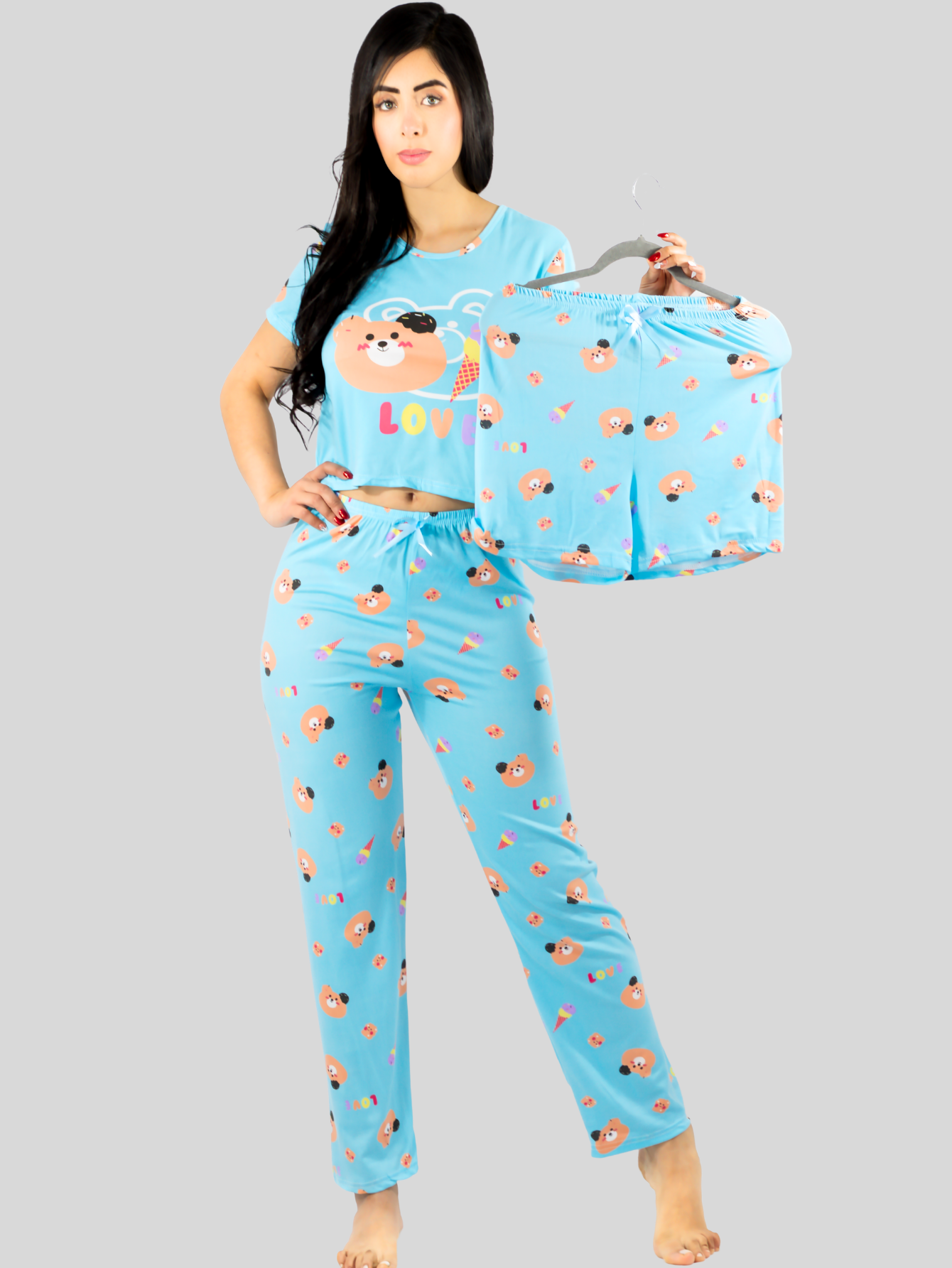 Foto 3 pulgar | Pijama De 3 Piezas Mujer Pantalon Short Y Playera A Juego Pij-077-3 Diseño Unico Pijama De Mujer