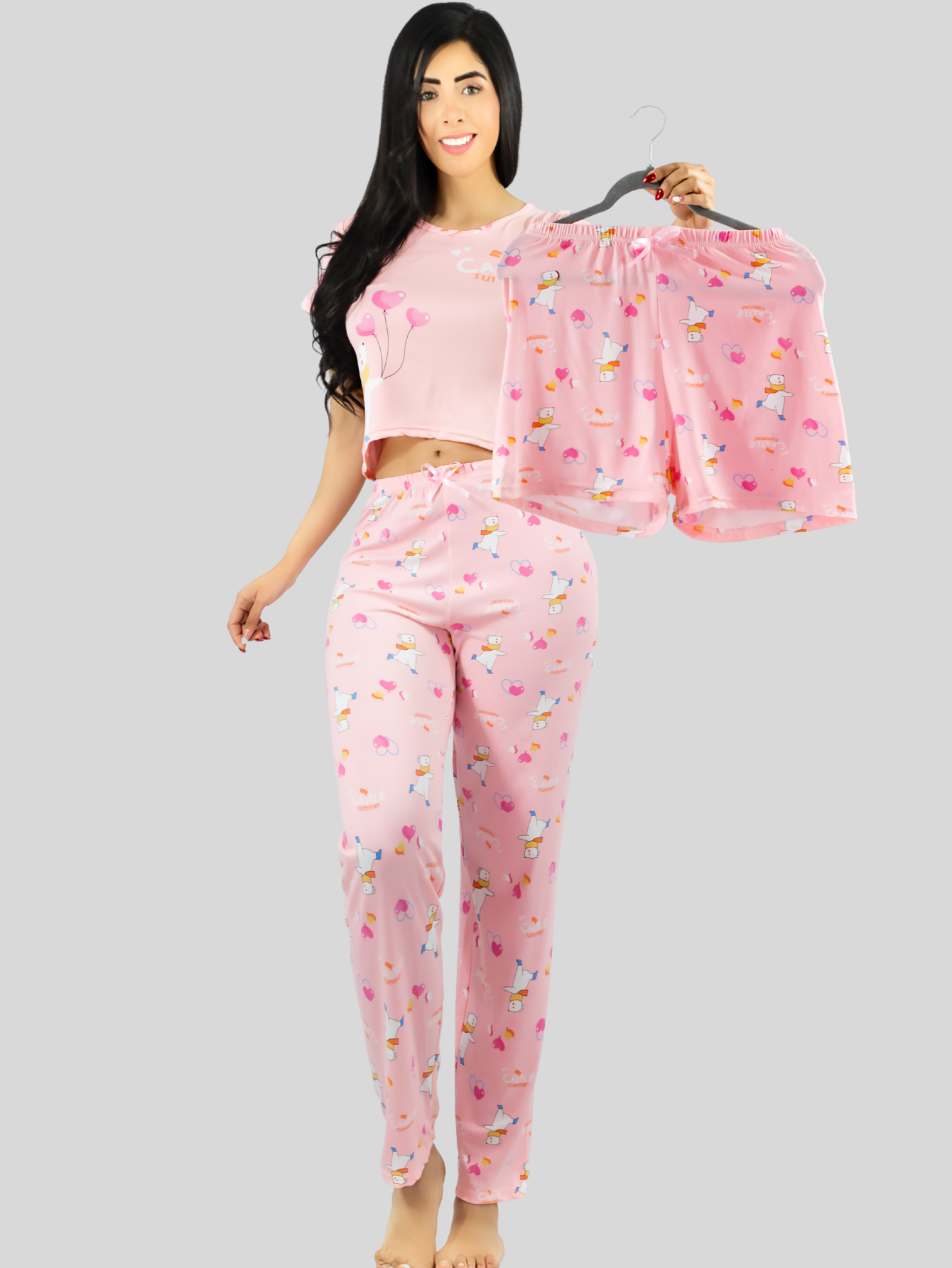 Foto 3 pulgar | Pijama De 3 Piezas Mujer Pantalon Short Y Playera A Juego Pij-077-3 Diseño Unico Pijama De Mujer