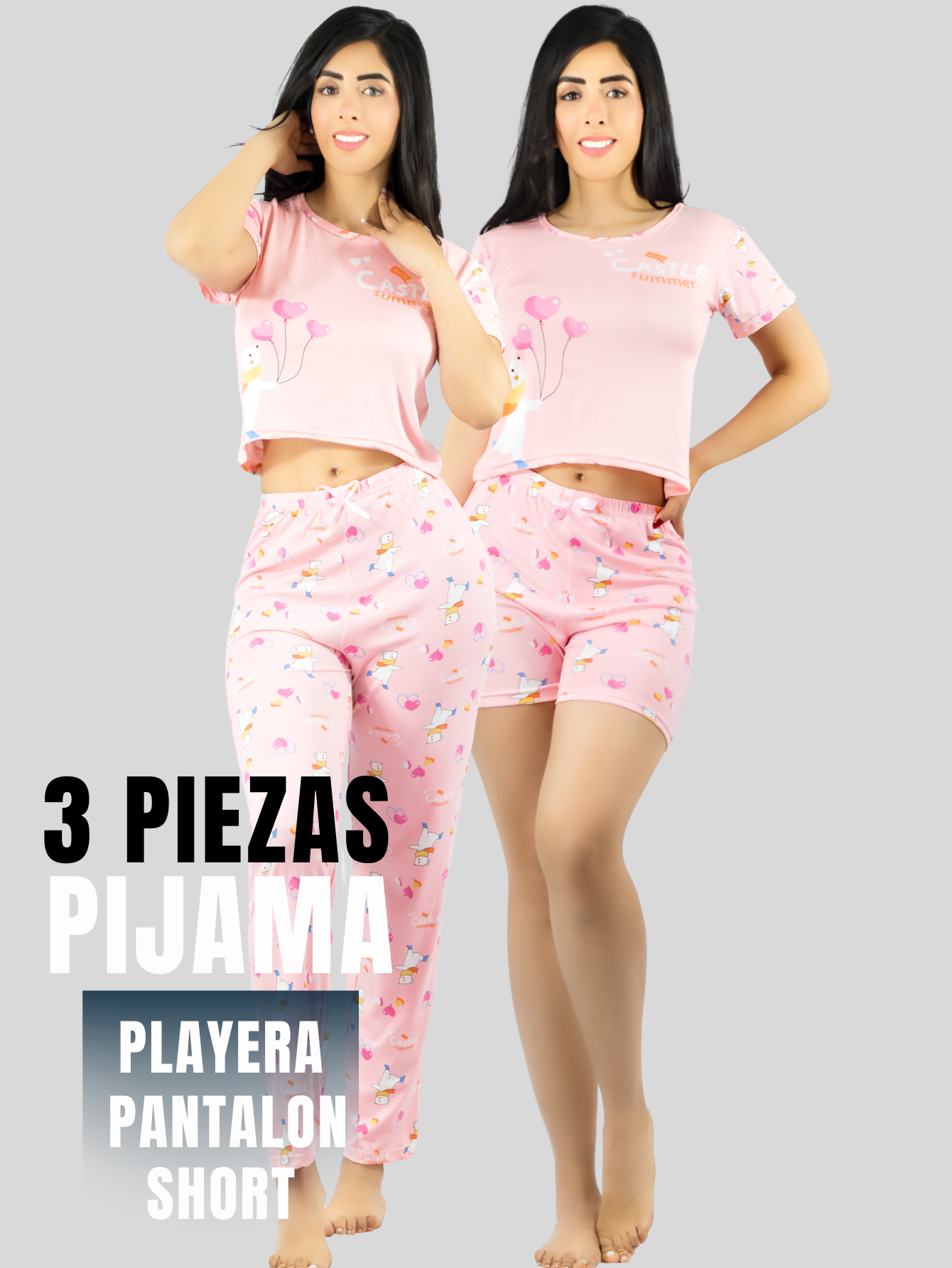 Foto 6 pulgar | Pijama De 3 Piezas Mujer Pantalon Short Y Playera A Juego Pij-077-3 Diseño Unico Pijama De Mujer