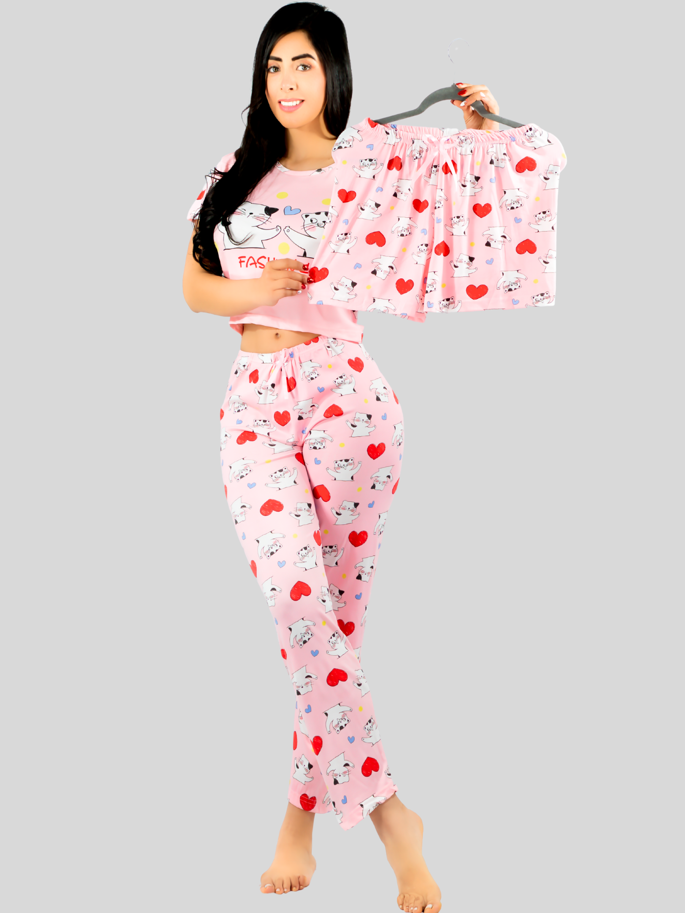 Foto 3 pulgar | Pijama De 3 Piezas Mujer Pantalon Short Y Playera A Juego Pij-077-3 Diseño Unico Pijama De Mujer