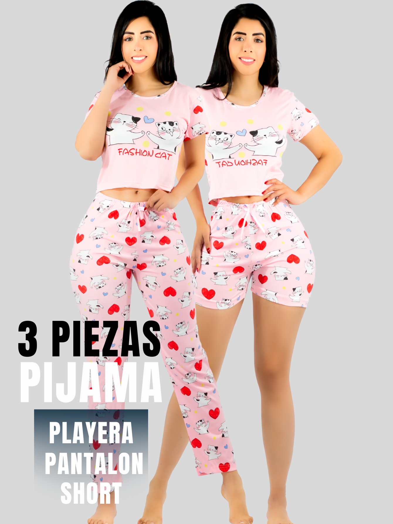 Foto 6 pulgar | Pijama De 3 Piezas Mujer Pantalon Short Y Playera A Juego Pij-077-3 Diseño Unico Pijama De Mujer