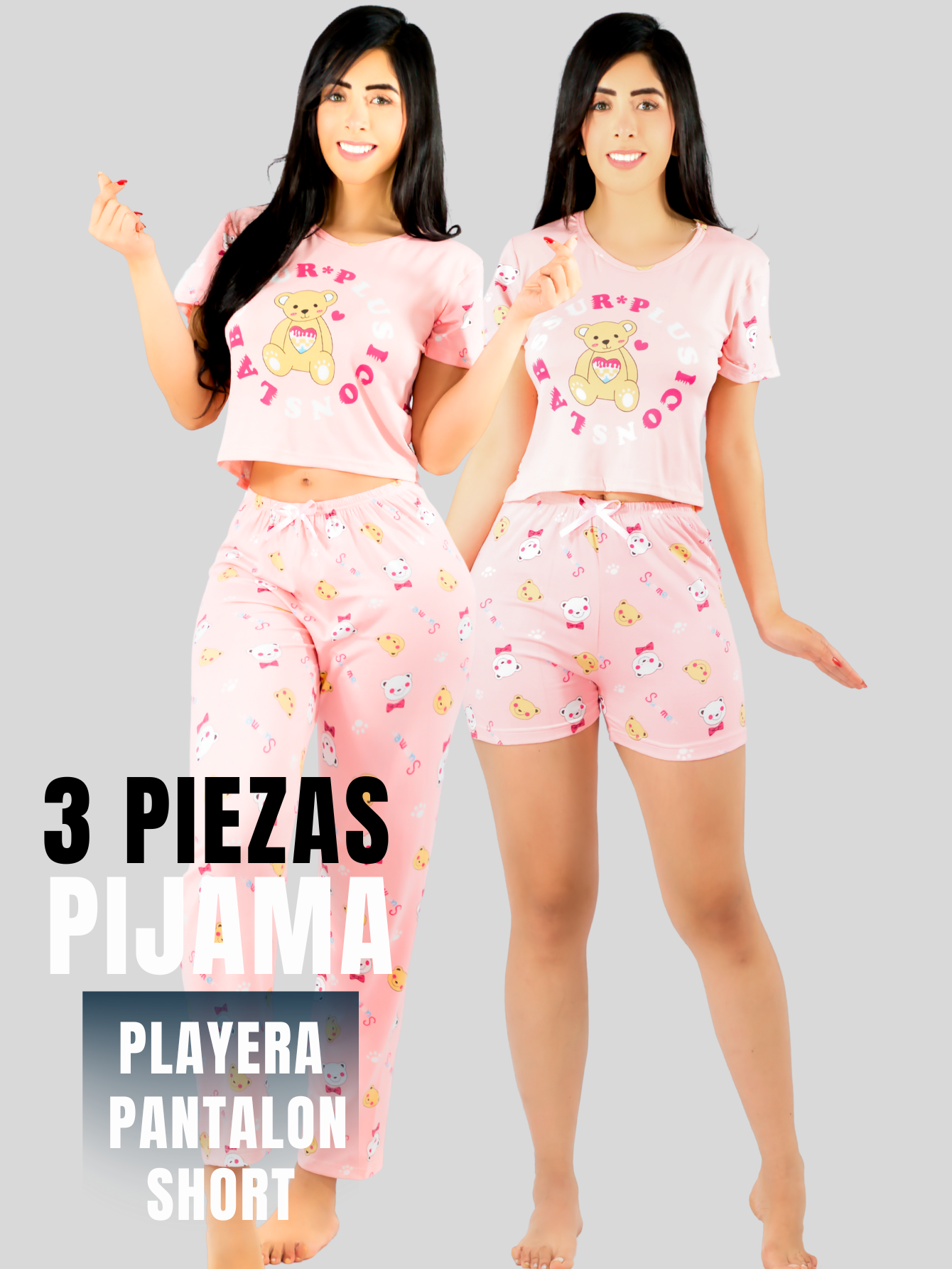 Foto 6 pulgar | Pijama De 3 Piezas Mujer Pantalon Short Y Playera A Juego Pij-077-3 Diseño Unico Pijama De Mujer