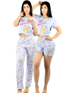 Foto 1 | Pijama De 3 Piezas Mujer Pantalon Short Y Playera A Juego Pij-077-3 Diseño Unico Pijama De Mujer